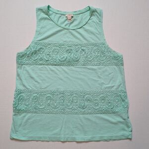 💚 5/$25 J Crew Sleeveless Scoop Neck Lace Crochet Tank Top Sz Small‎ Mint Green